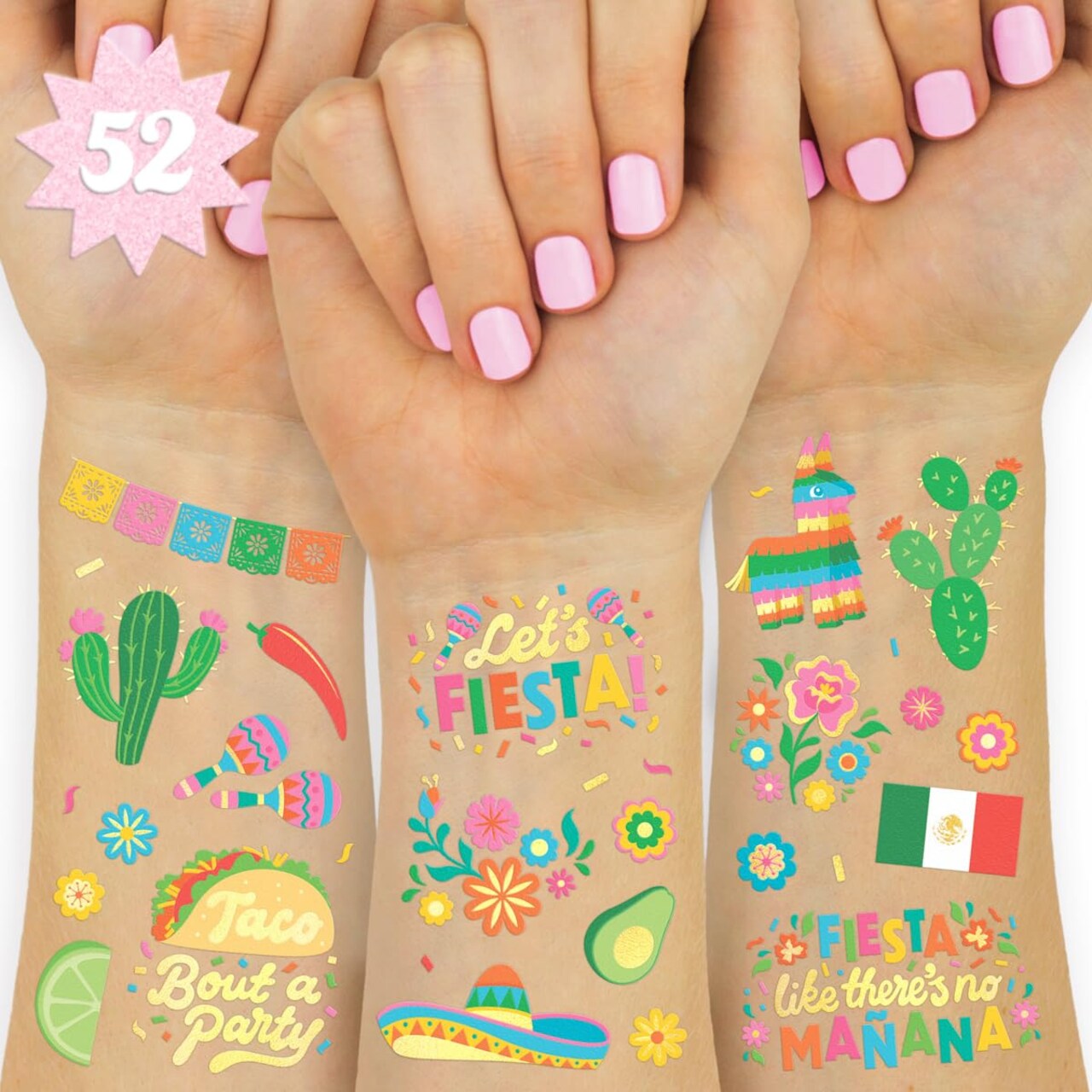 Party Supplies Metallic Tattoos - 52 styles | Cinco De Mayo Decorations, Final Fiesta Bachelorette + Mexican Decor